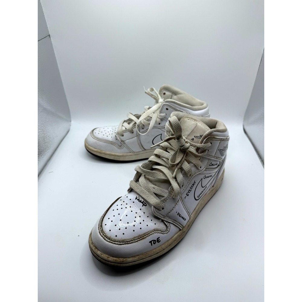 Nike Air Jordan 1 Mid GS Schematic DQ1864-100 Kid 4.5 Sneaker White Leather Shoe
